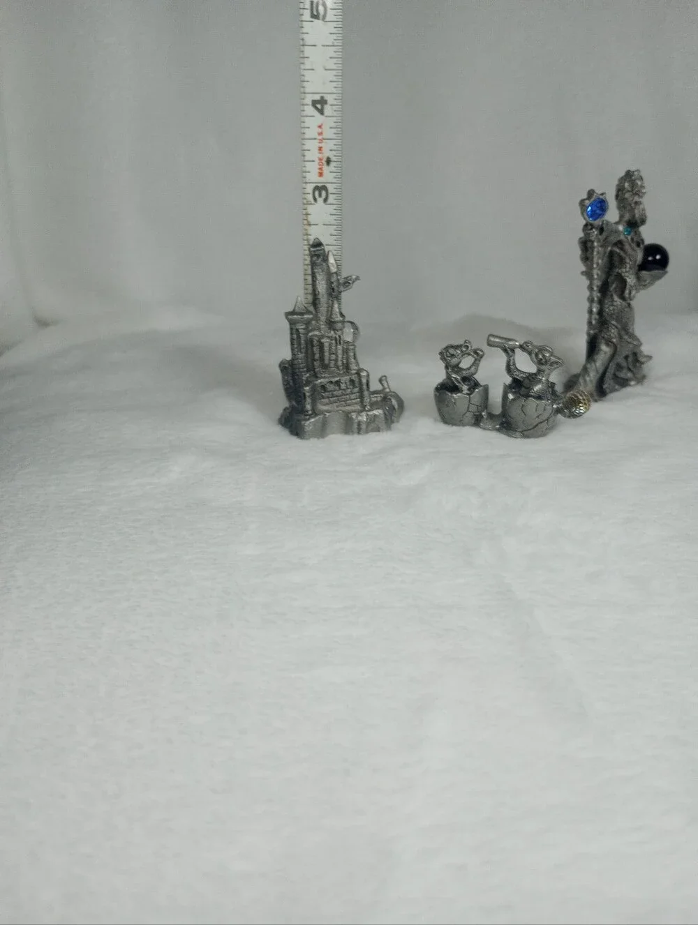 Pewter Wizard Figurines Orb Ball With Jewels Baby Dragon In Egg Castle With Orb